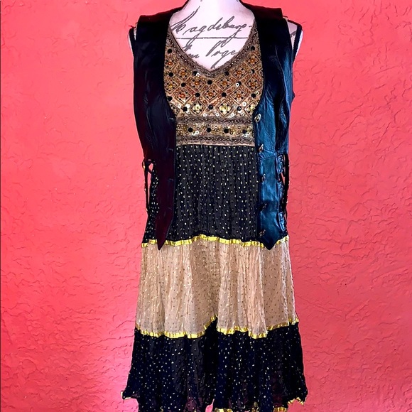 OOAK Handmade Embellished Metallic Boho Tier Dress - Picture 3 of 10